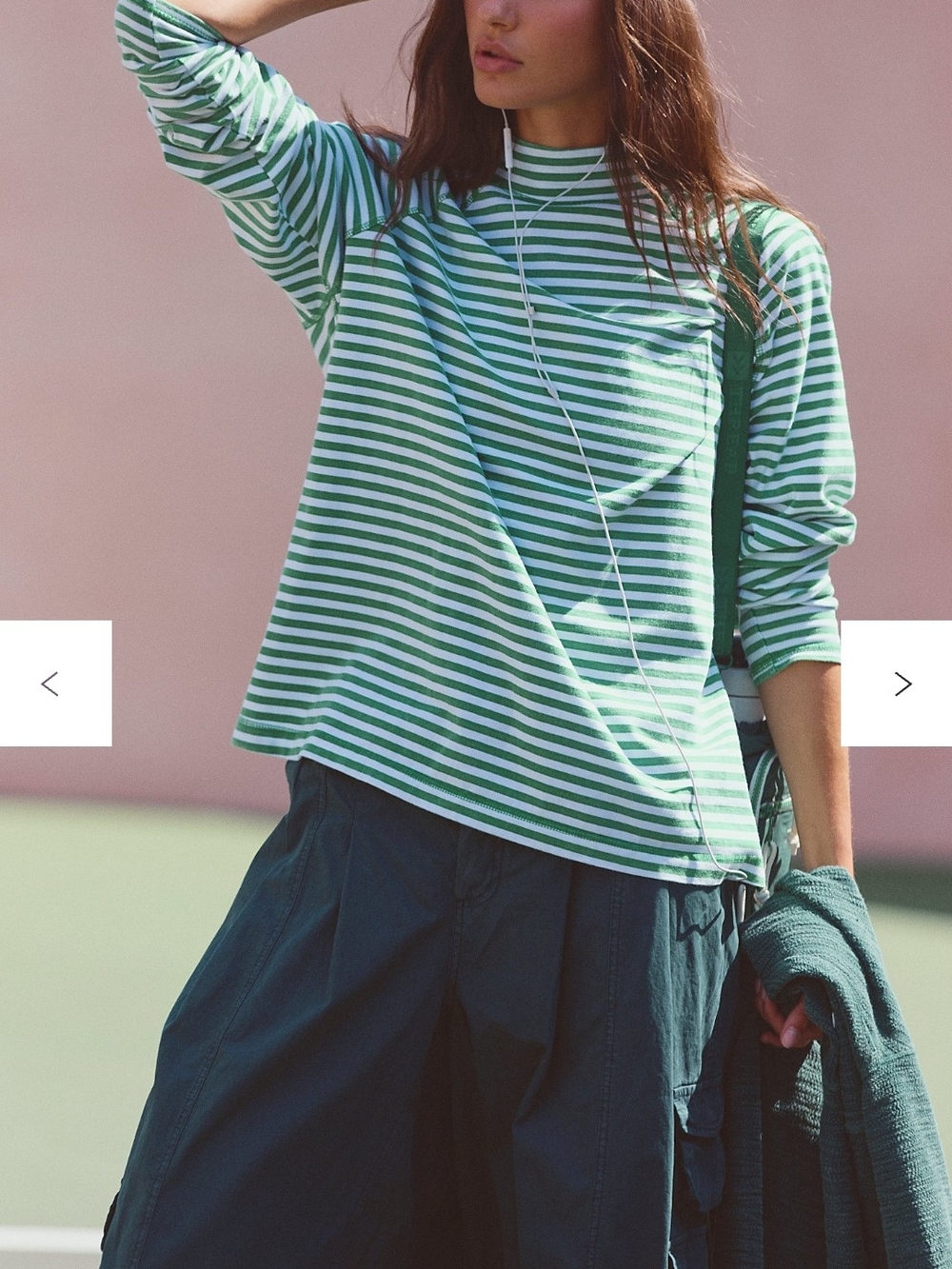 FP Movement by Free People Green & White Striped Long Sleeve Top